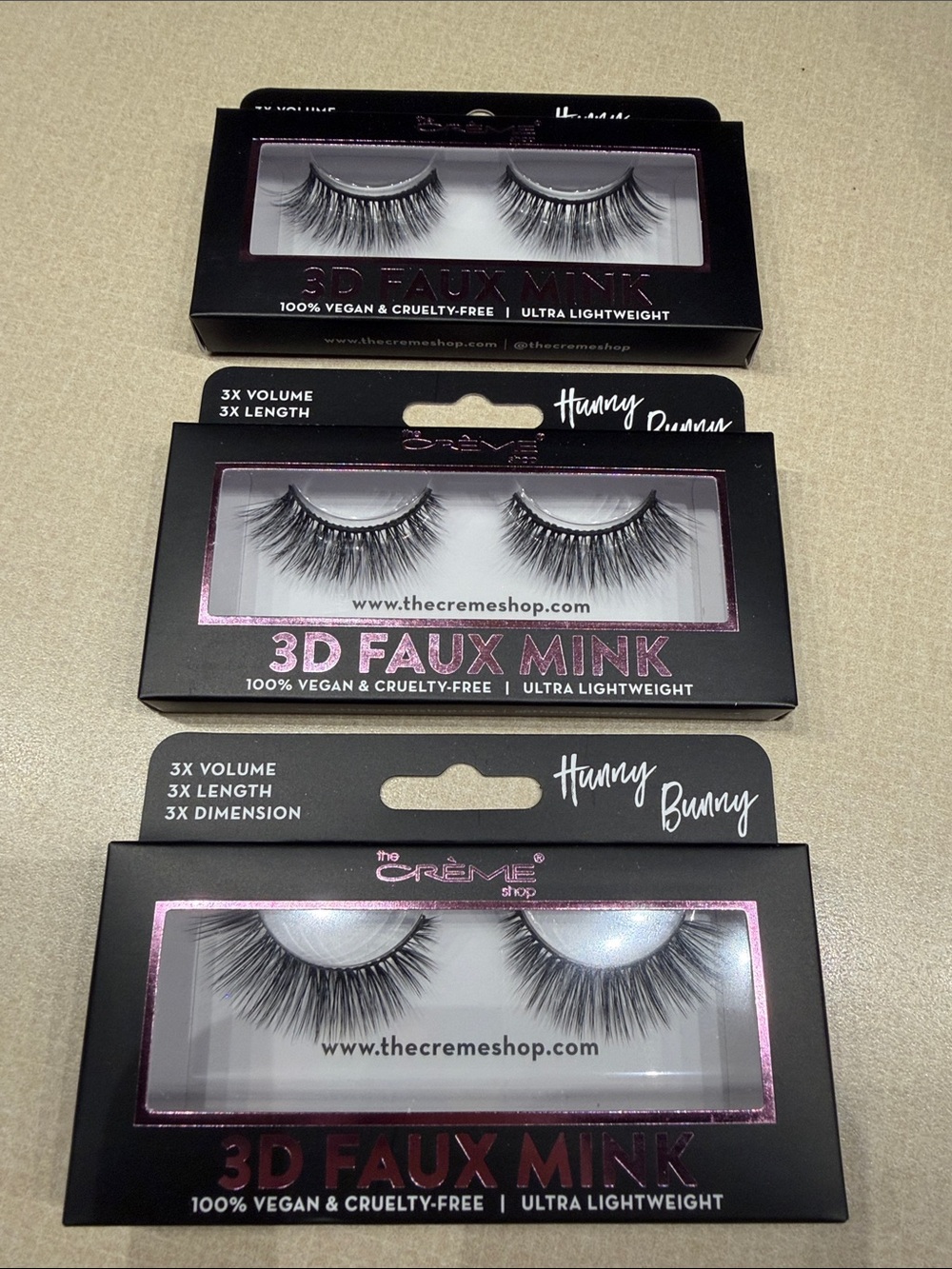 3 pair The Crème Shop 3D Faux Mink False Eyelashes - Black